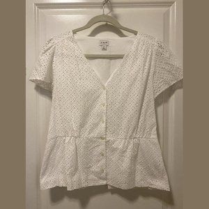 J. Crew Factory Eyelet Cap Blouse - White - Sz 10
